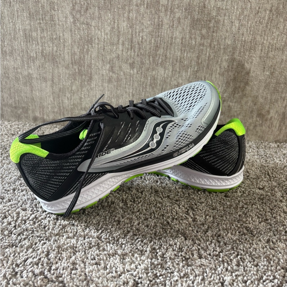 Saucony Gray and Black Running Shoes with Neon Green Highlights
